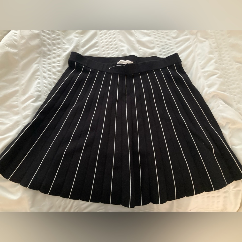 Never Worn! Black Loft Sweater Skirt with White Stripes